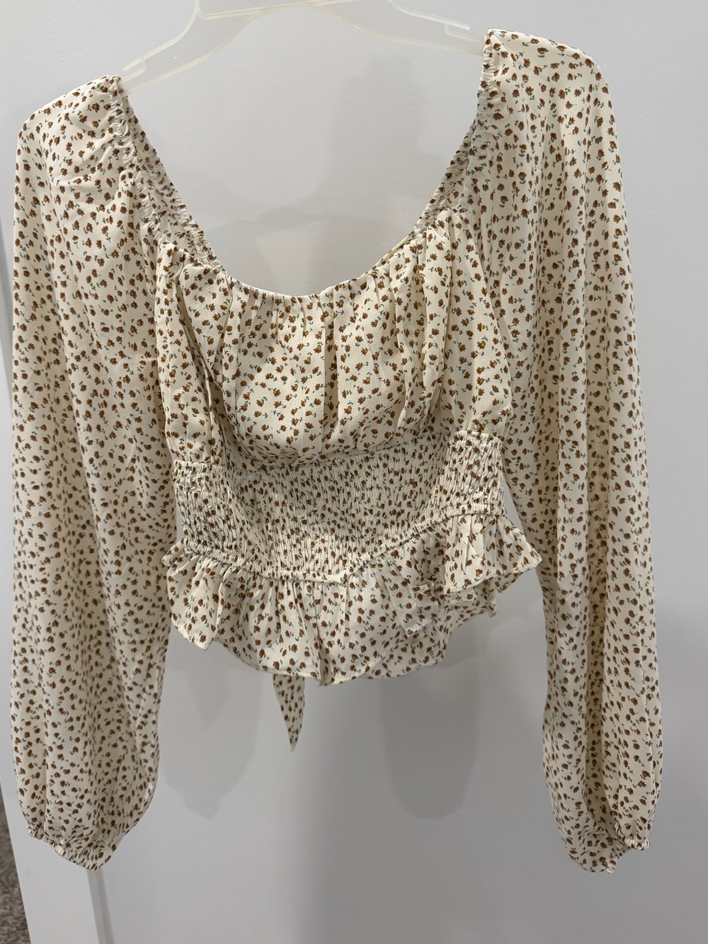 Cream Floral Smocked Peasant Blouse